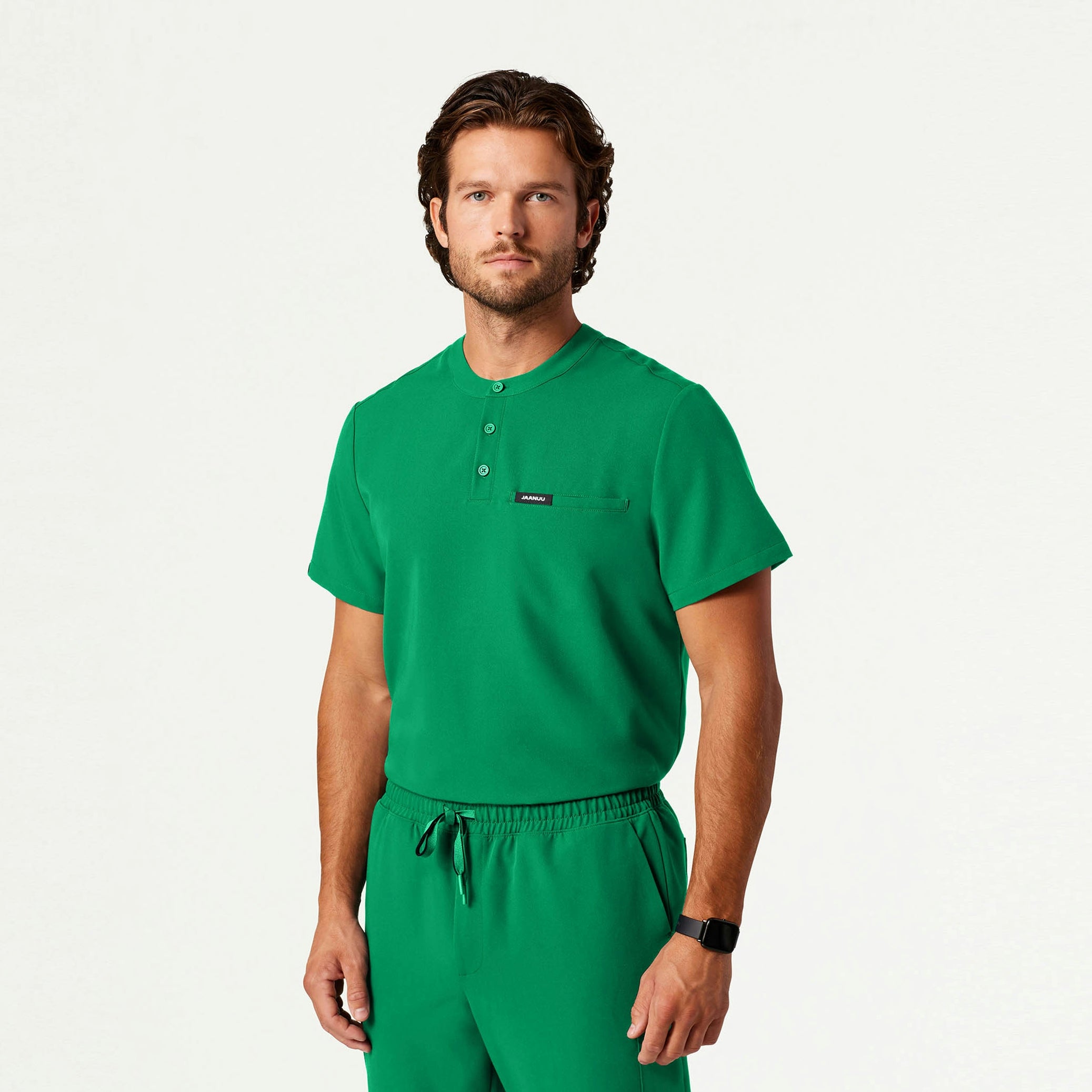 Reeve Henley Scrub Top - Emerald Green - MEN'S TOPS - Jaanuu