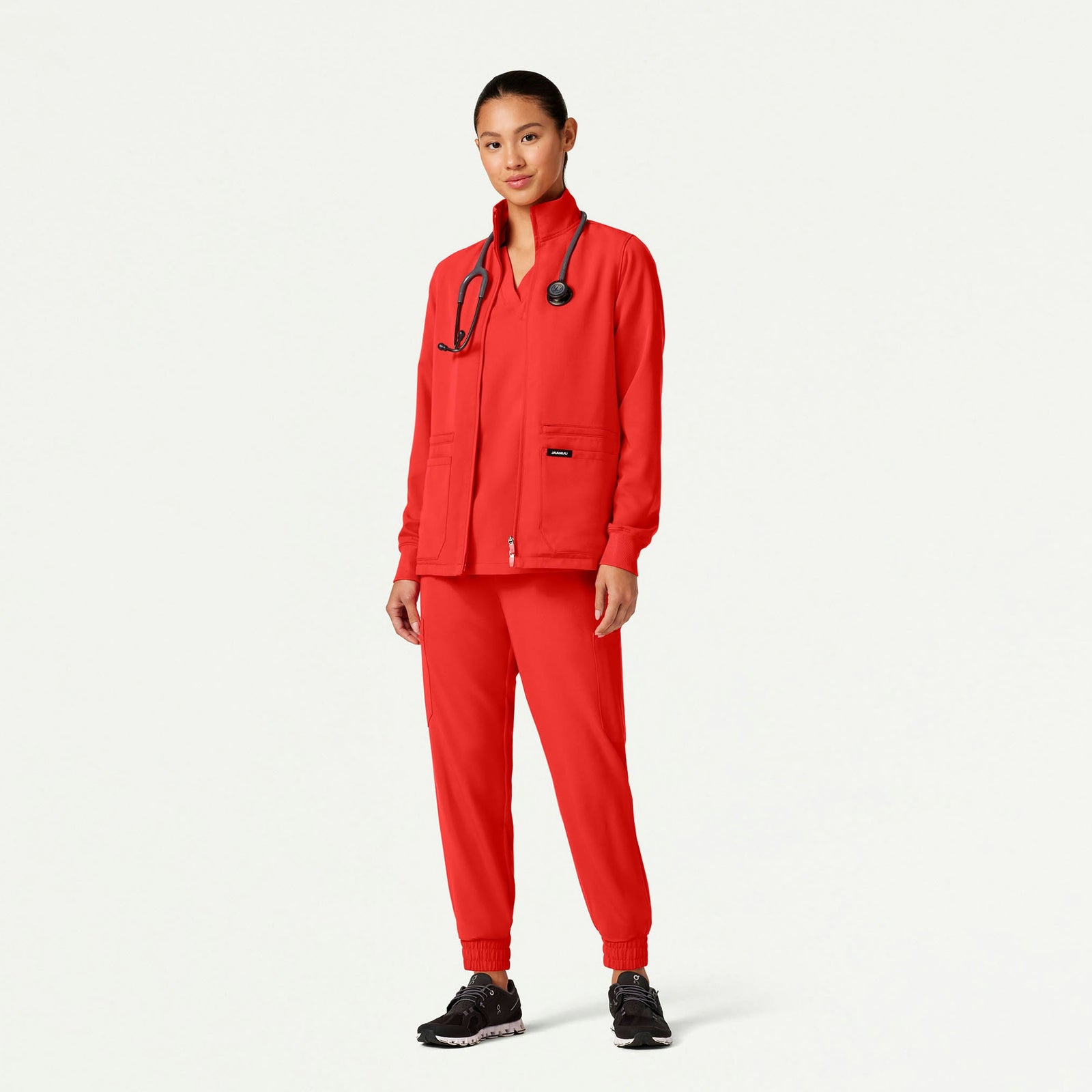 Ceri Essential 6-Pocket Scrub Jacket - Solar Red - WOMEN'S JACKETS - Jaanuu