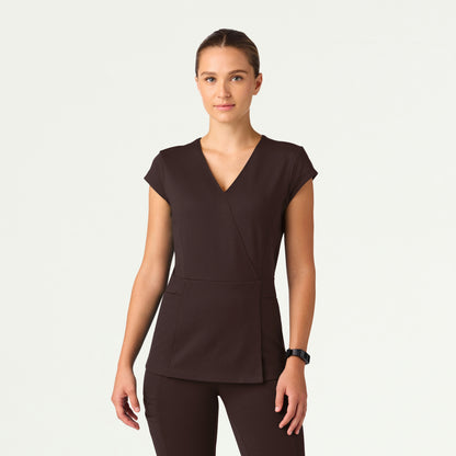 Isla Mock-Wrap ULTRAsoft Scrub Top - Espresso - WOMEN'S TOPS - Jaanuu