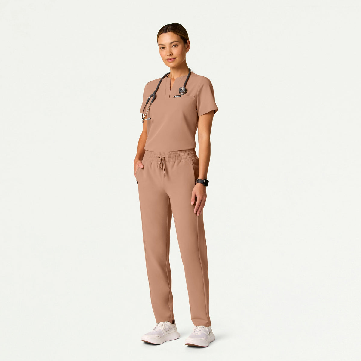 Andra Slim 1-Pocket Scrub Top - Clay - WOMEN'S TOPS - Jaanuu