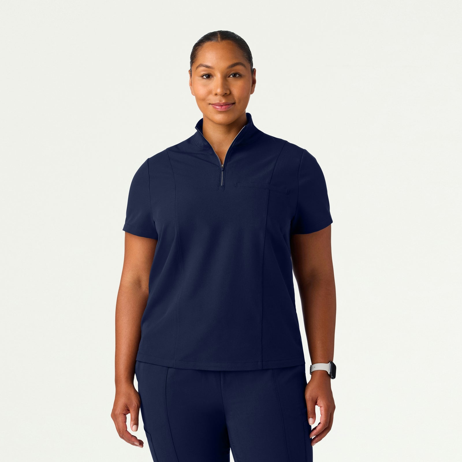 Nora Half-Zip Collared Scrub Top - Midnight Navy - WOMEN'S TOPS - Jaanuu