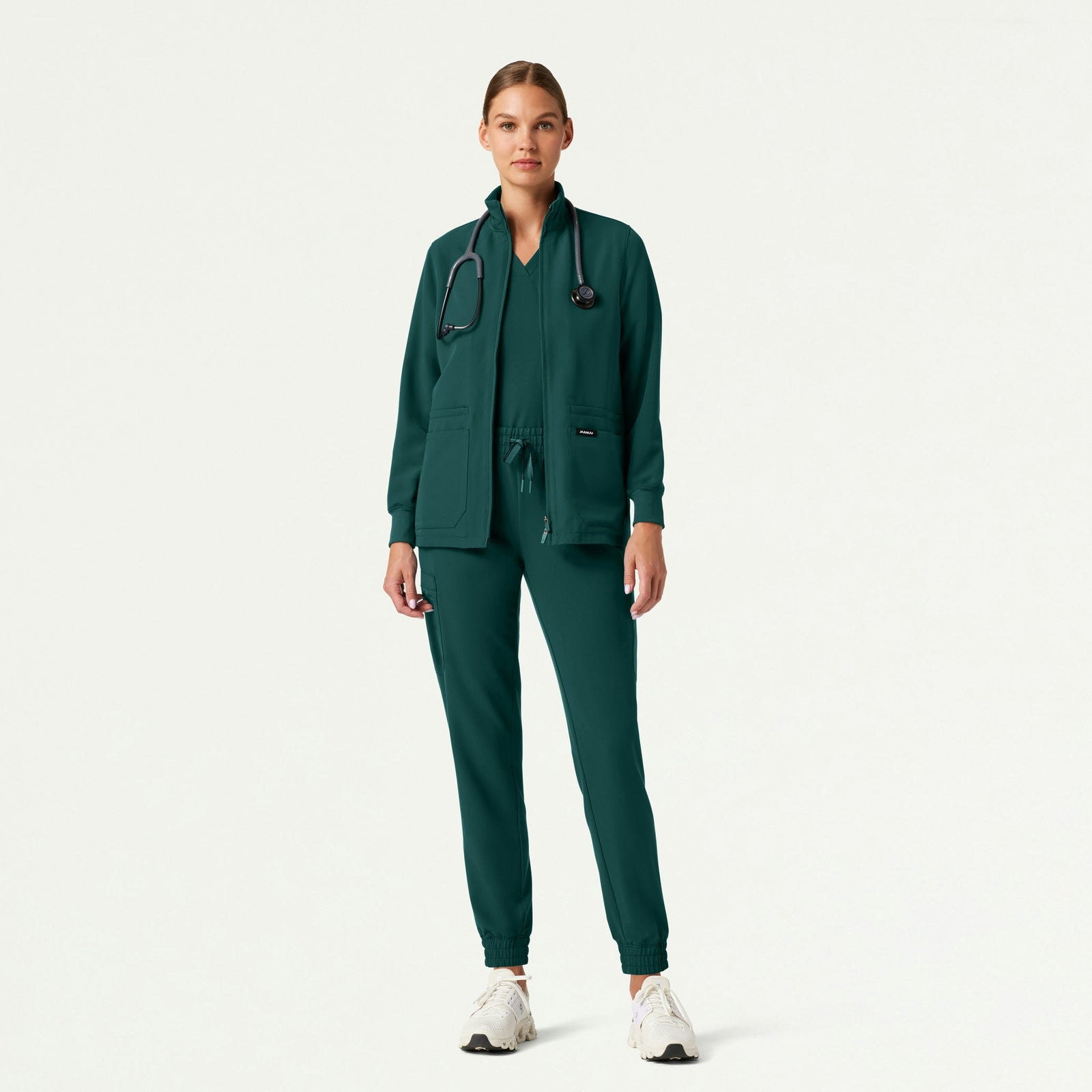 Ceri Essential 6-Pocket Scrub Jacket - Midnight Green - WOMEN'S JACKETS - Jaanuu