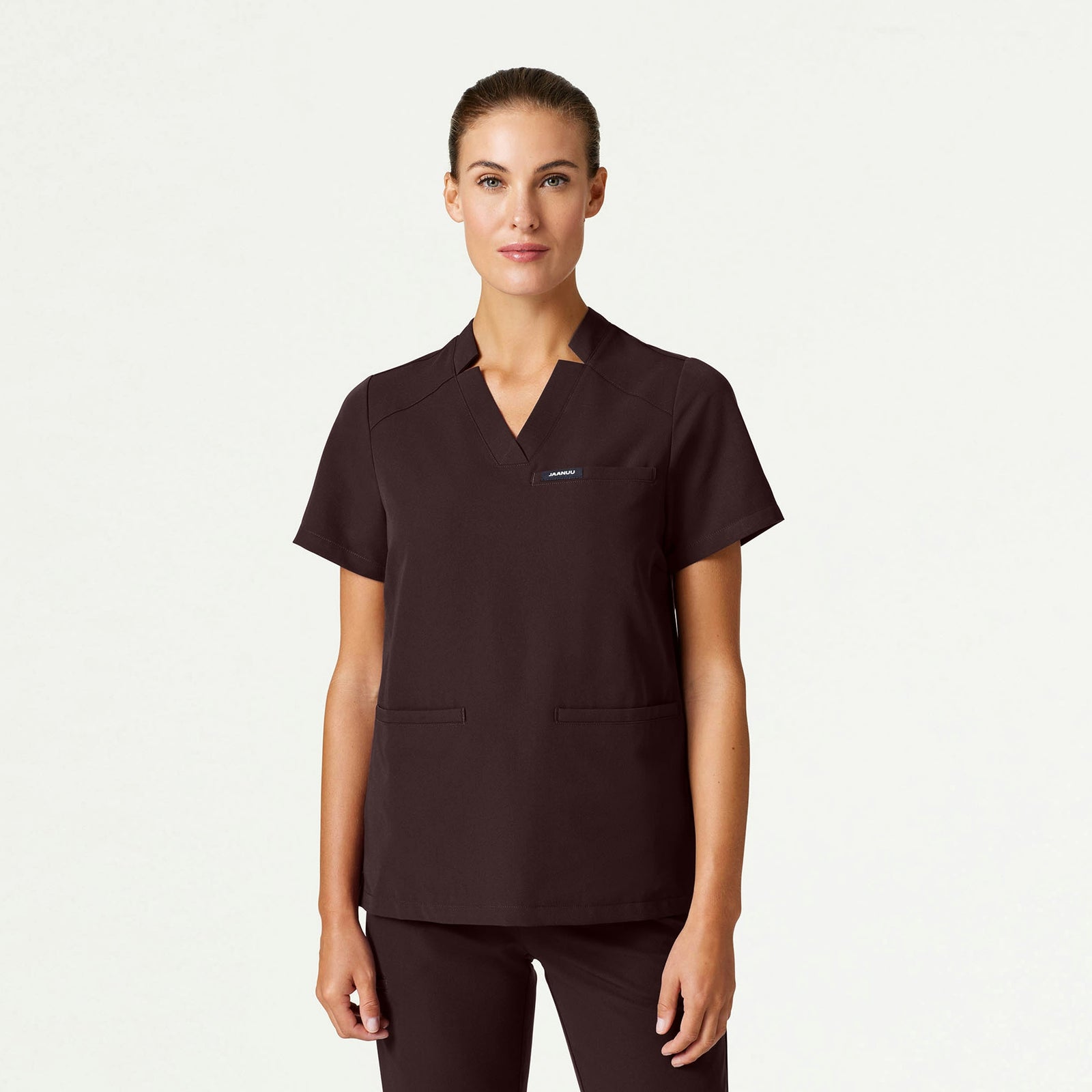 Helia Notched V-Neck Scrub Top - Espresso - WOMEN'S TOPS - Jaanuu