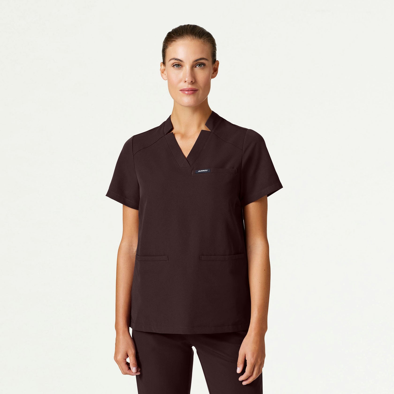 Helia Notched V-Neck Scrub Top - Espresso - WOMEN'S TOPS - Jaanuu