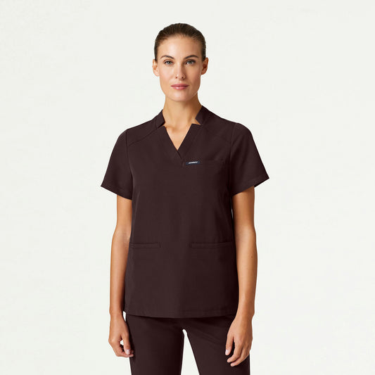 Helia Notched V-Neck Scrub Top - Espresso - WOMEN'S TOPS - Jaanuu