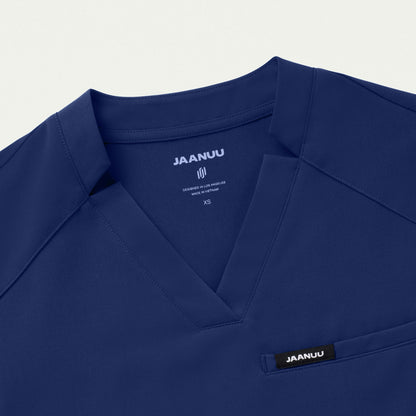 Helia Notched V-Neck Scrub Top - Navy Blue - WOMEN'S TOPS - Jaanuu