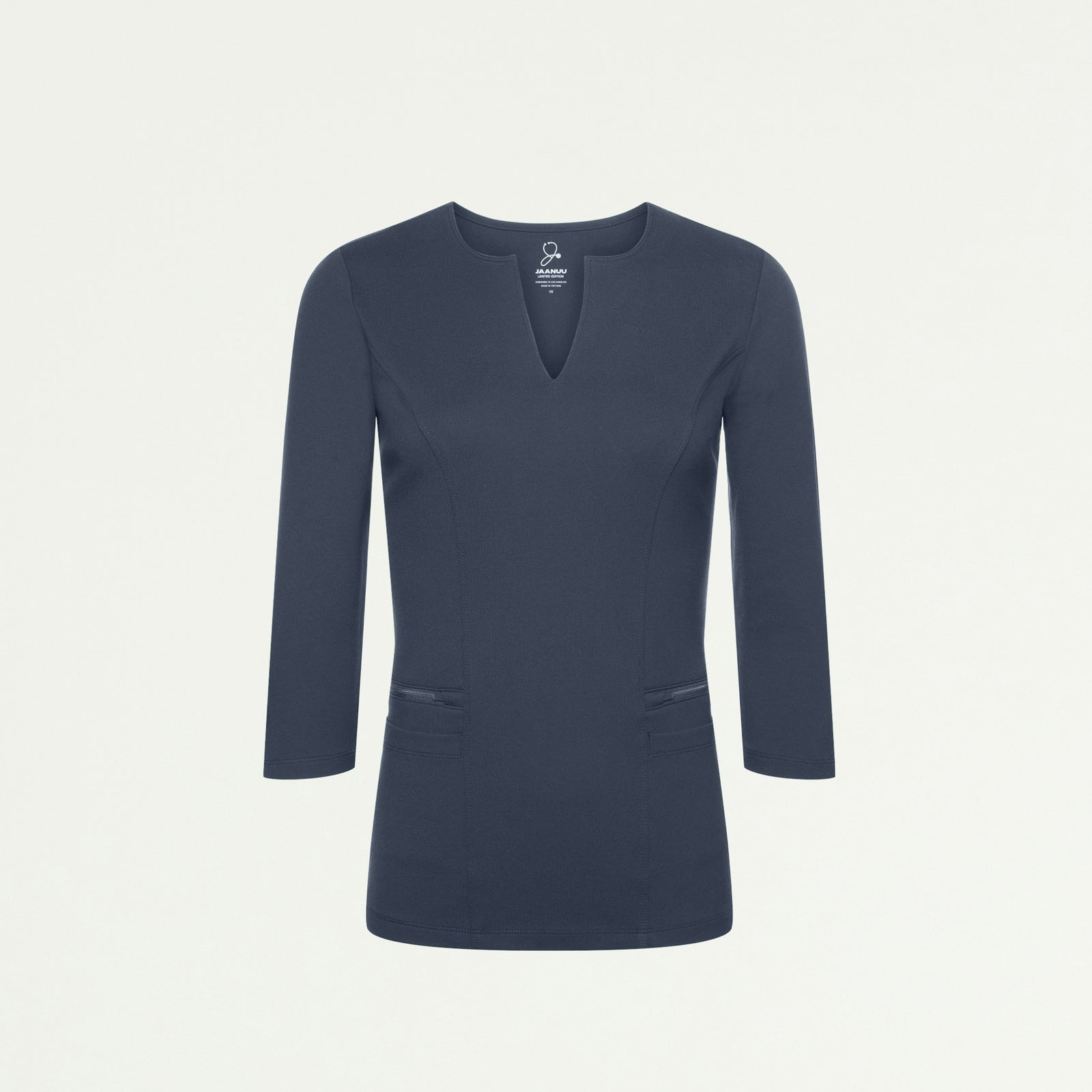 Zoe Slim 3/4-Sleeve ULTRAsoft Scrub Top - Carbon Gray - WOMEN'S TOPS - Jaanuu
