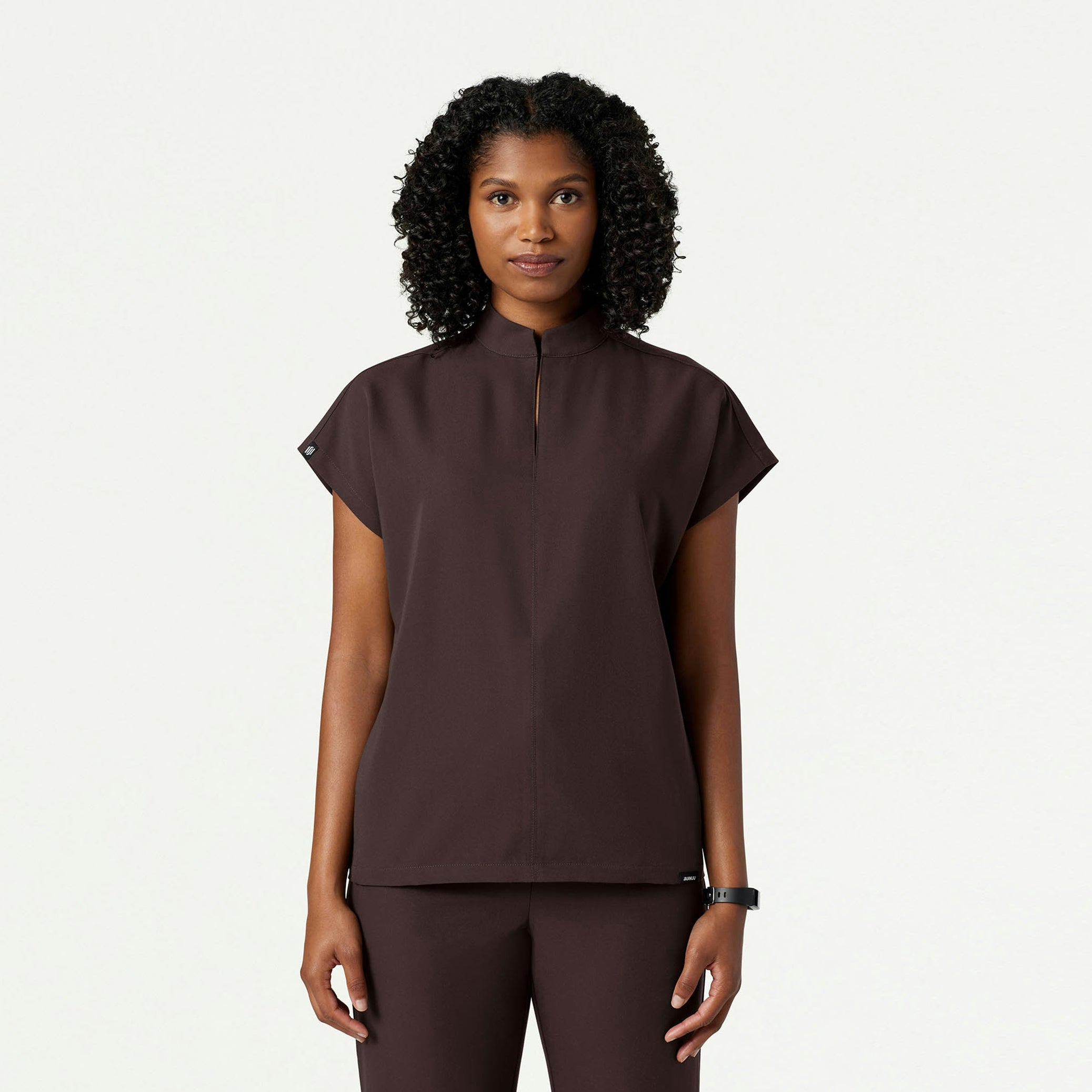 Aris Oversized 2-Pocket Scrub Top - Espresso - WOMEN'S TOPS - Jaanuu