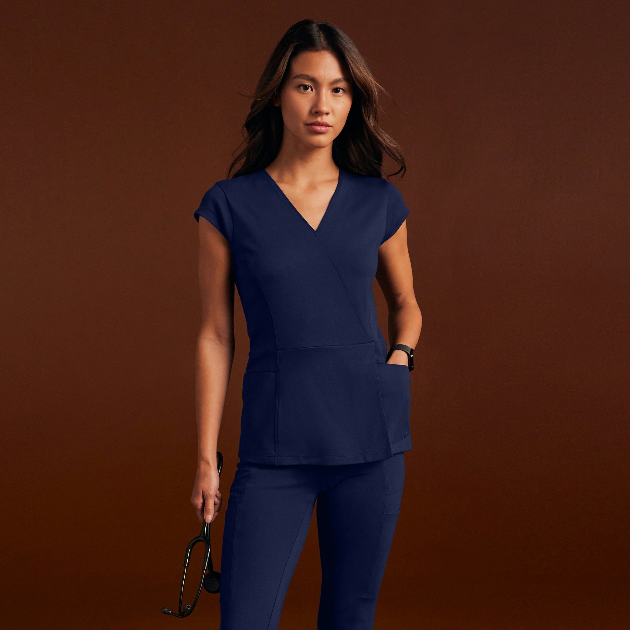 Isla Mock-Wrap ULTRAsoft Scrub Top - Midnight Navy - WOMEN'S TOPS - Jaanuu