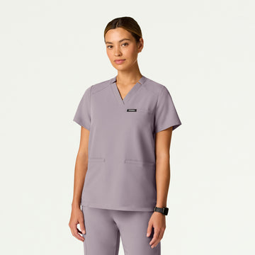 Helia Notched V-Neck Scrub Top - Chrome