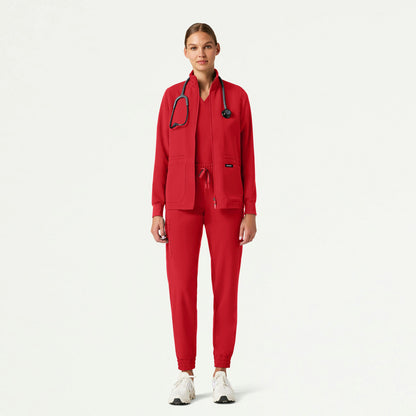 Ceri Essential 6-Pocket Scrub Jacket - Brilliant Red - WOMEN'S JACKETS - Jaanuu