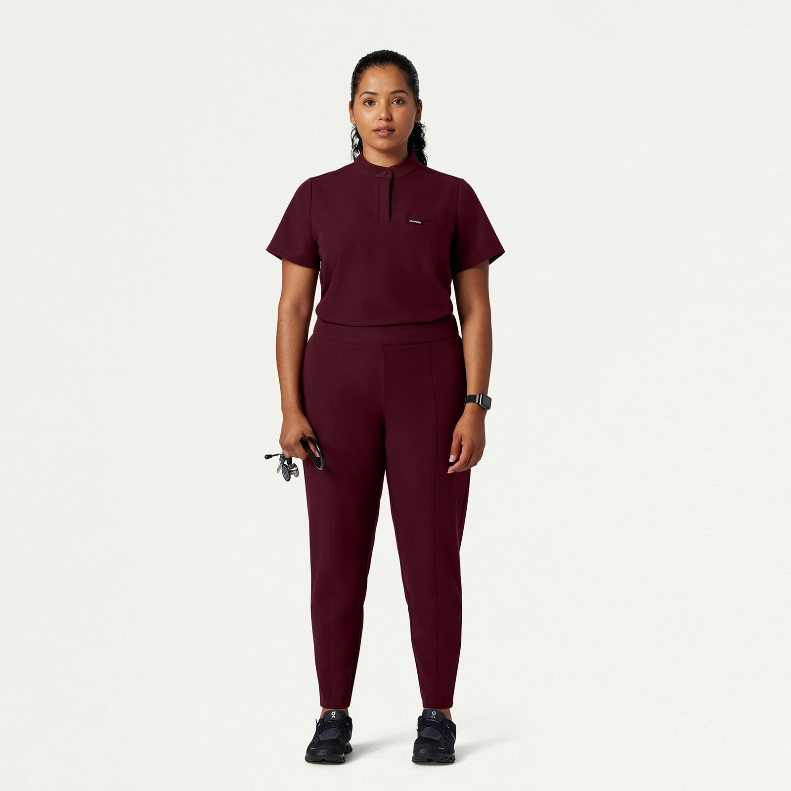 Lio Tapered 5-Pocket Scrub Pant - Burgundy - WOMEN'S PANTS - Jaanuu