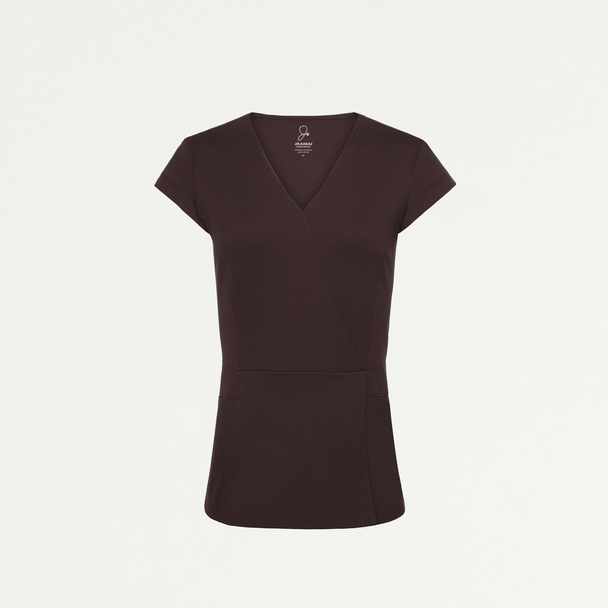 Isla Mock-Wrap ULTRAsoft Scrub Top - Espresso - WOMEN'S TOPS - Jaanuu