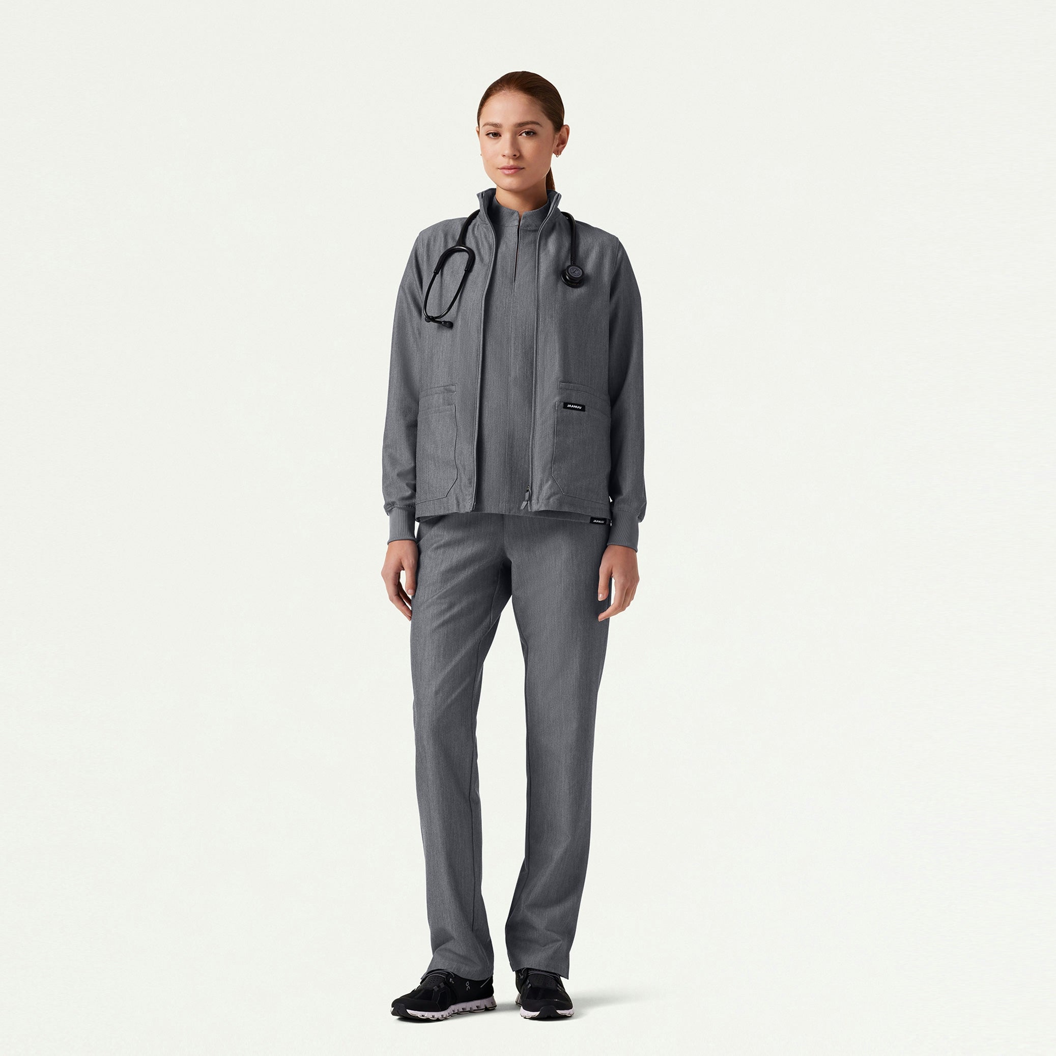 The Phoebe Jacket Scrub Set - Heather Gray