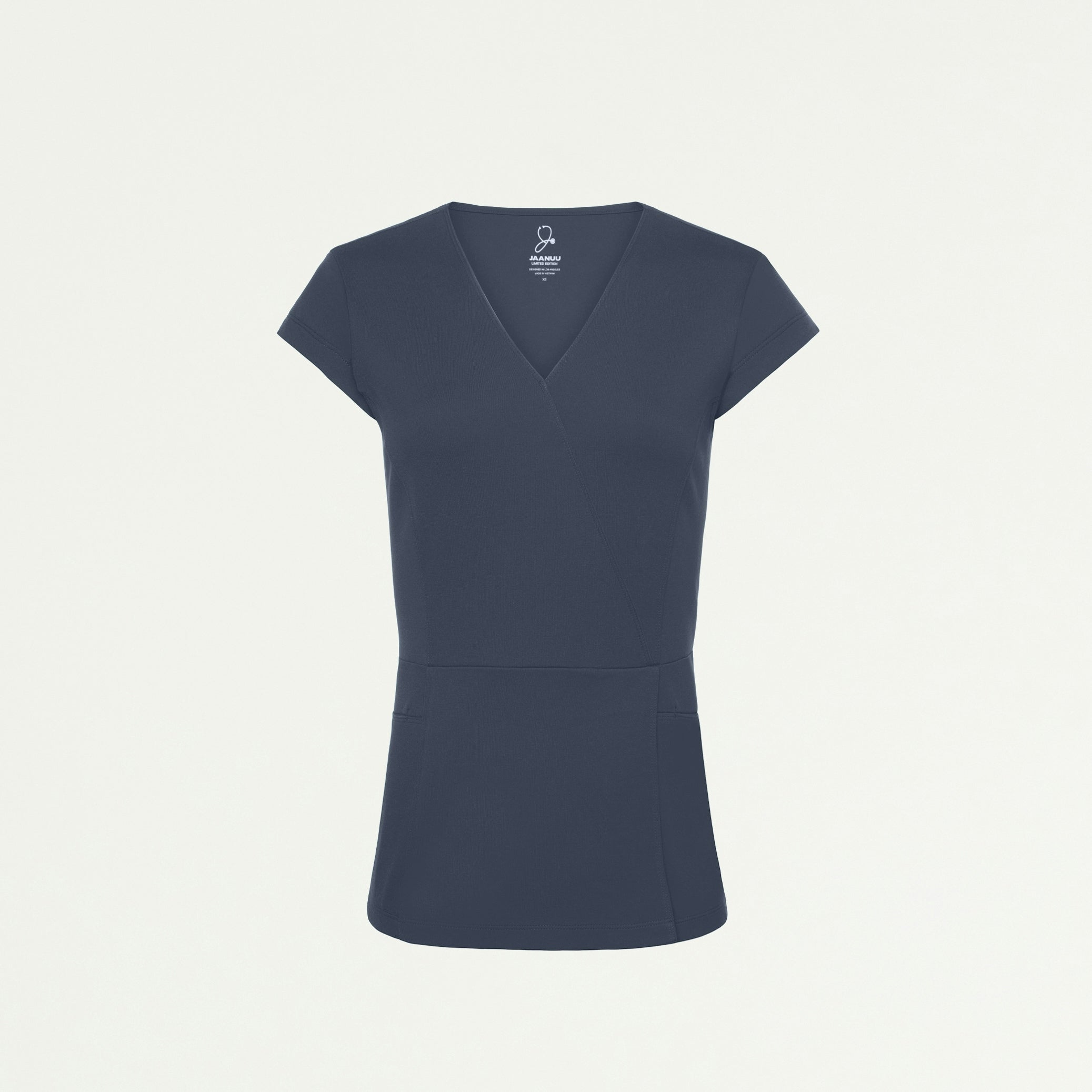 Isla Mock-Wrap ULTRAsoft Scrub Top - Carbon Gray - WOMEN'S TOPS - Jaanuu