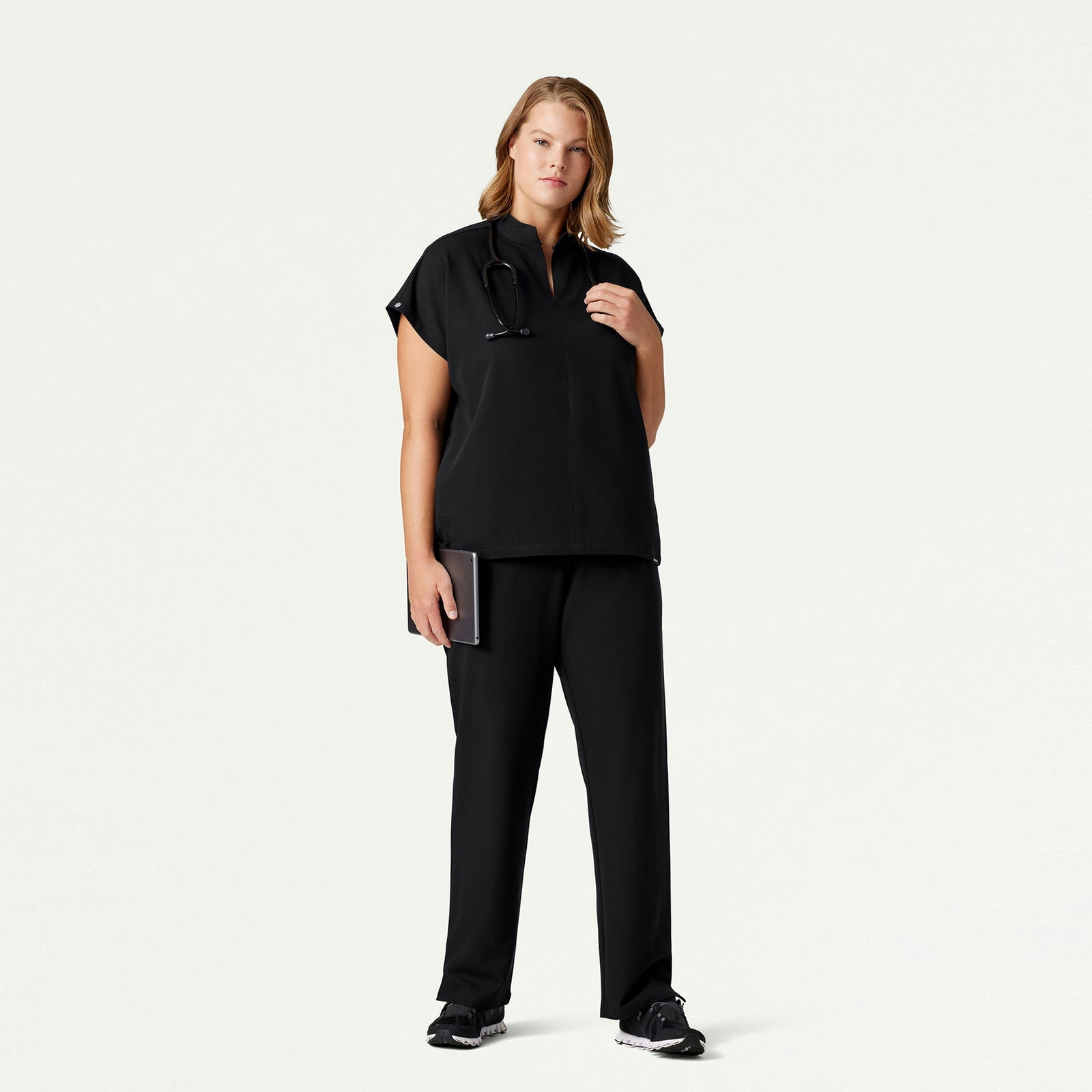 Aris Oversized 2-Pocket Scrub Top - Black - WOMEN'S TOPS - Jaanuu