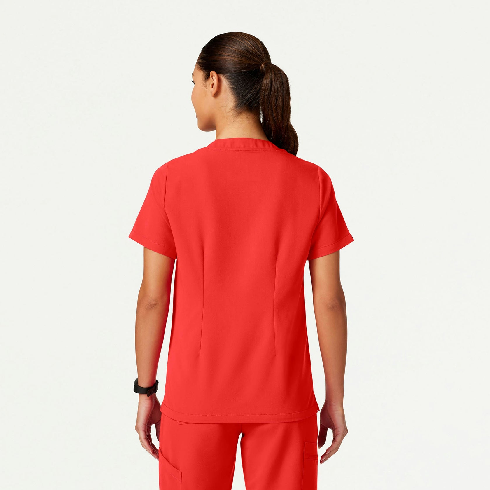 Helia Notched V-Neck Scrub Top - Solar Red - WOMEN'S TOPS - Jaanuu