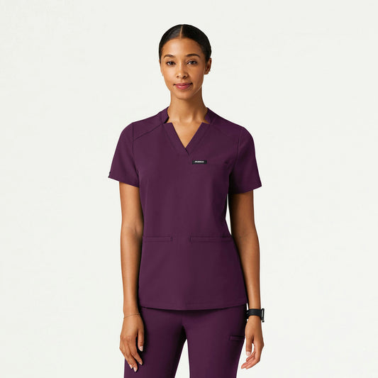 Helia Slim Notched V-Neck Scrub Top - Dark Amethyst - WOMEN'S TOPS - Jaanuu