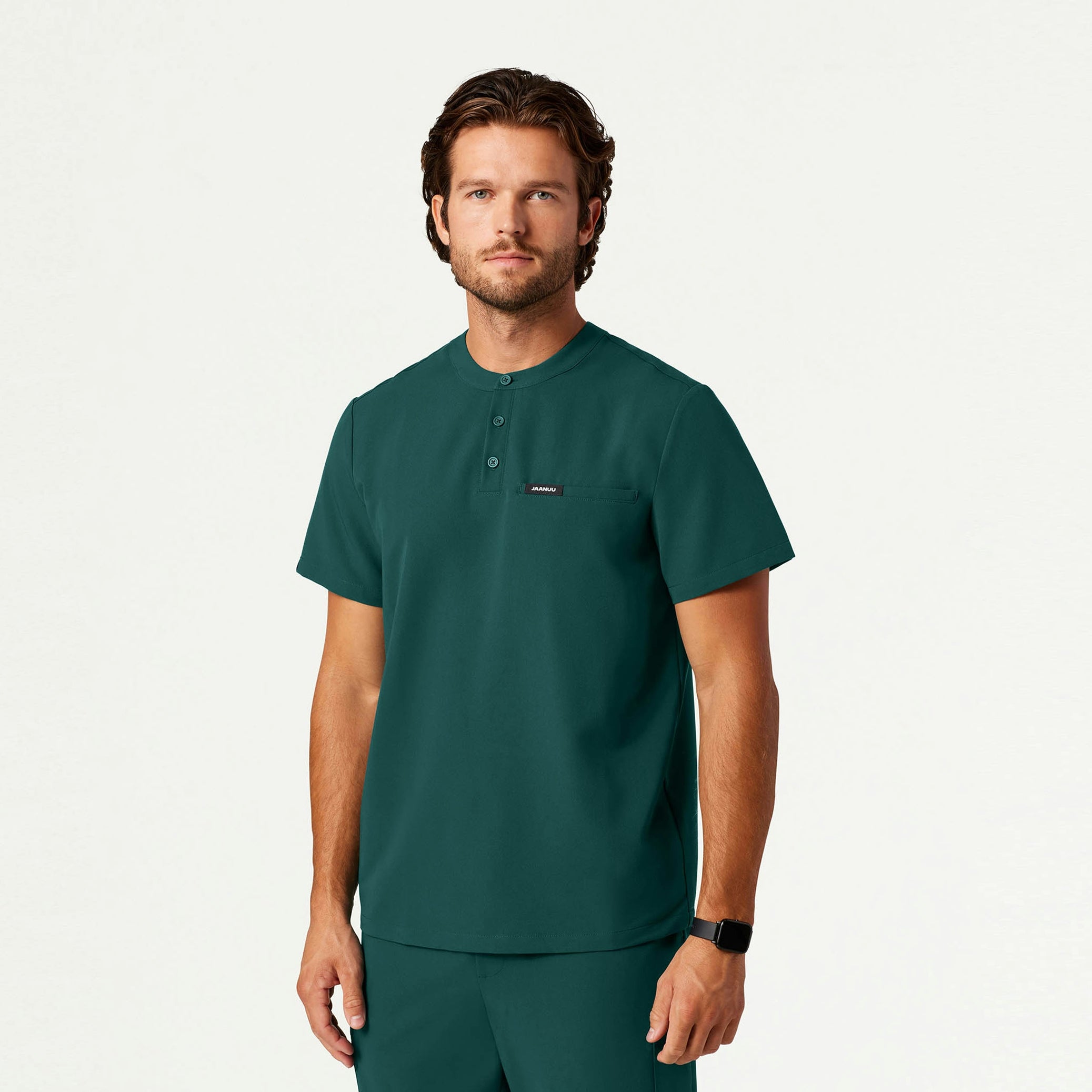 Reeve Henley Scrub Top - Midnight Green - MEN'S TOPS - Jaanuu