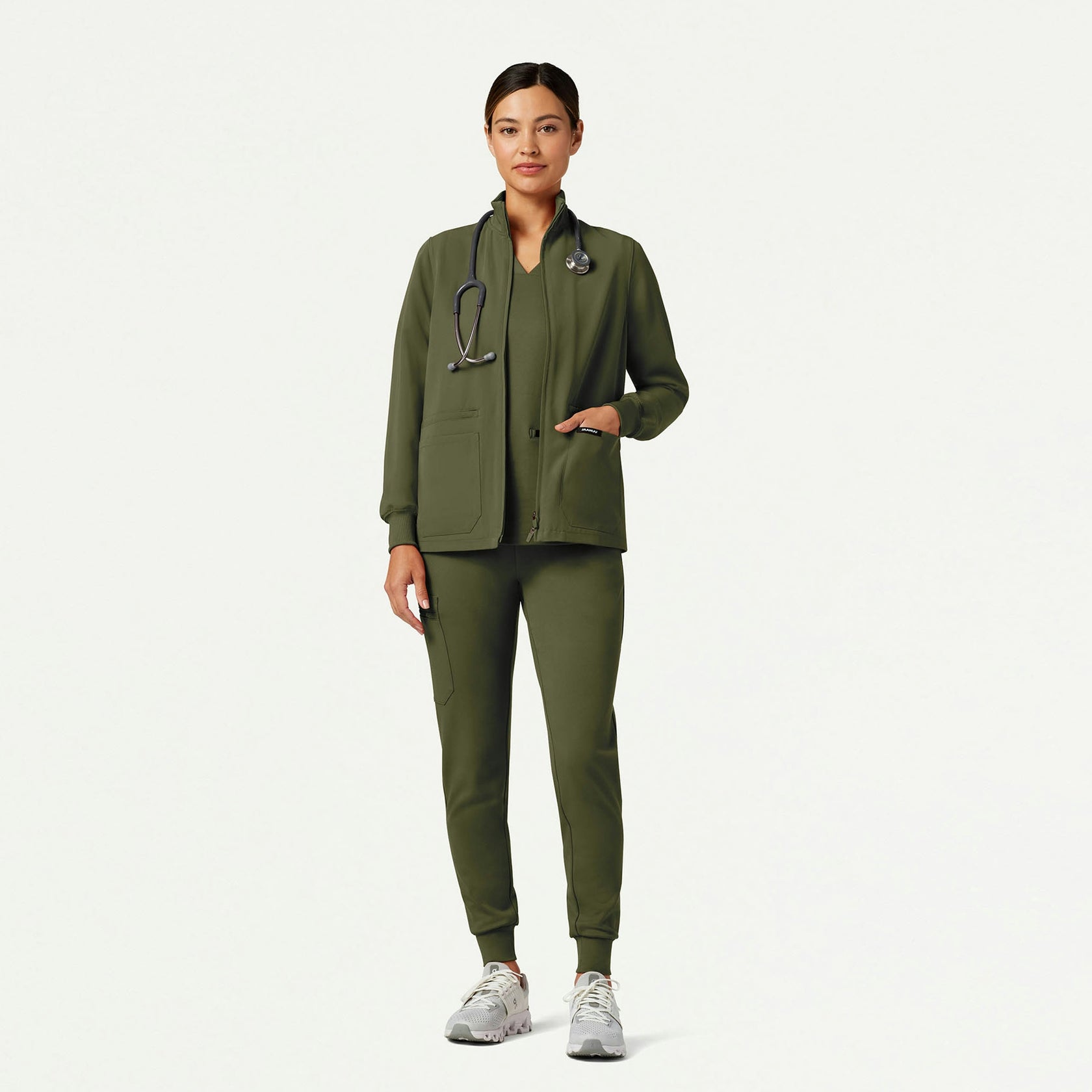 Ceri Essential 6-Pocket Scrub Jacket - Olive - WOMEN'S JACKETS - Jaanuu