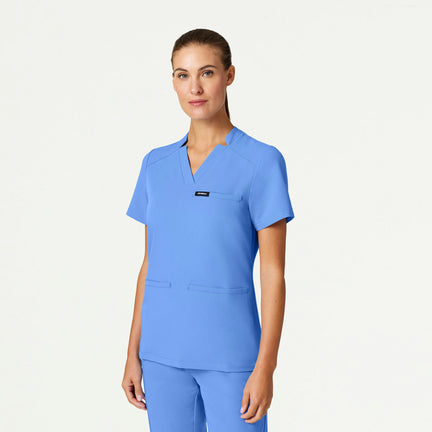 Helia Slim Notched V-Neck Scrub Top - Ceil Blue - WOMEN'S TOPS - Jaanuu