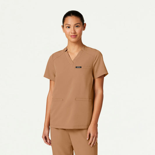 Helia Notched V-Neck Scrub Top - Trench - WOMEN'S TOPS - Jaanuu