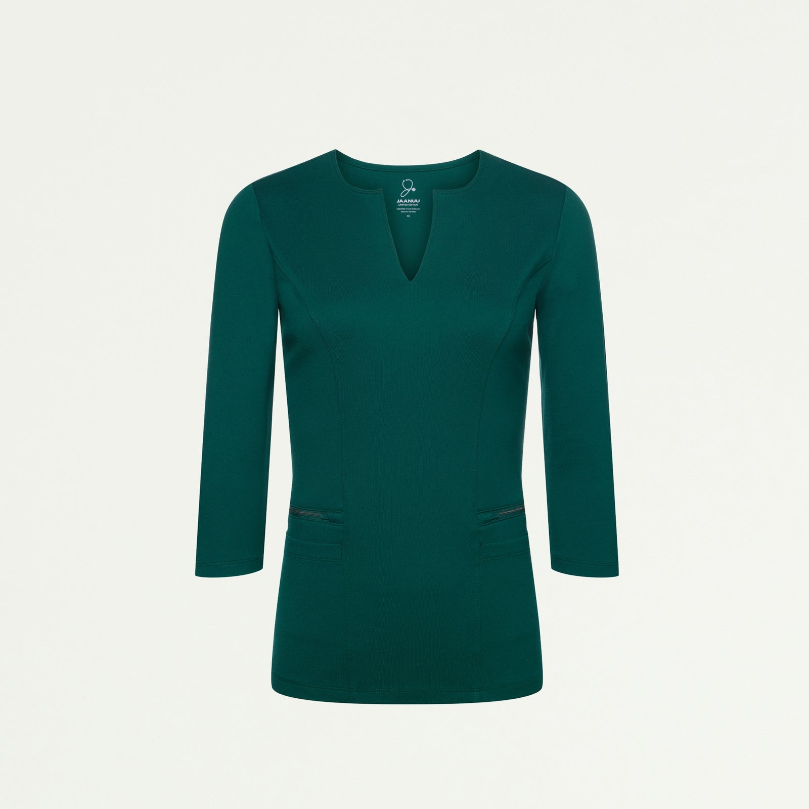 Zoe Slim 3/4-Sleeve ULTRAsoft Scrub Top - Midnight Green - WOMEN'S TOPS - Jaanuu