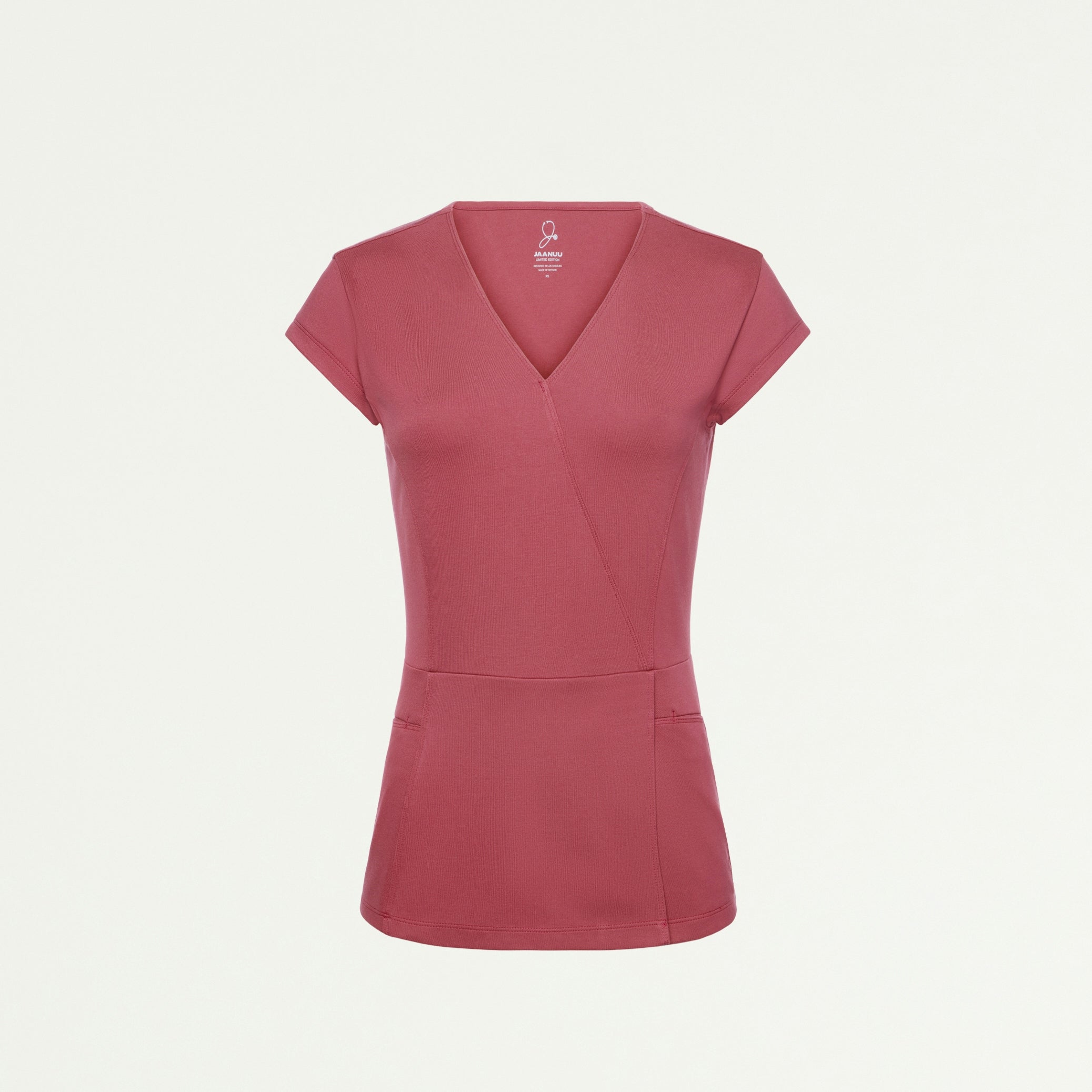 Isla Mock-Wrap ULTRAsoft Scrub Top - Mulberry - WOMEN'S TOPS - Jaanuu