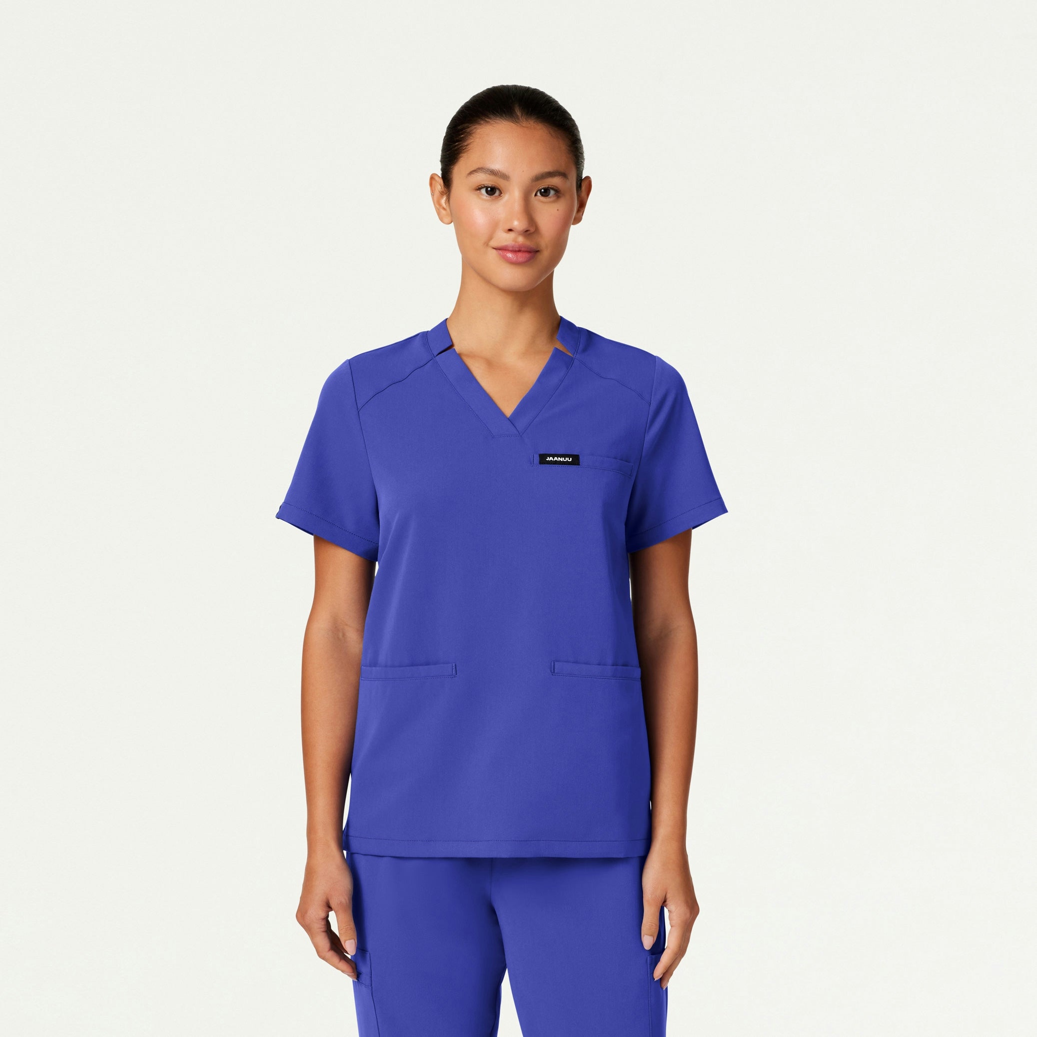 Helia Notched V-Neck Scrub Top - Moon Blue - WOMEN'S TOPS - Jaanuu
