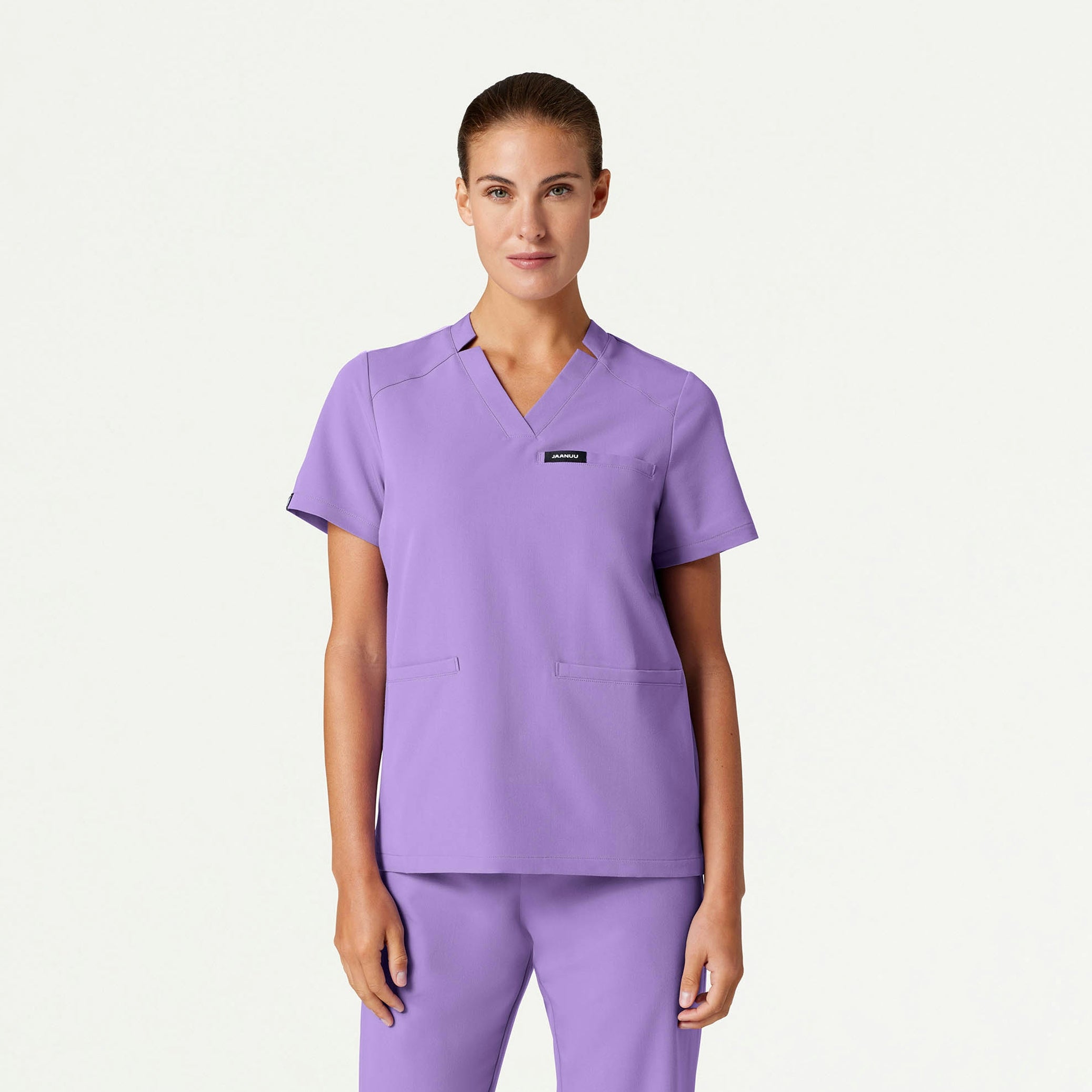 Helia Notched V-Neck Scrub Top - Lilac - WOMEN'S TOPS - Jaanuu