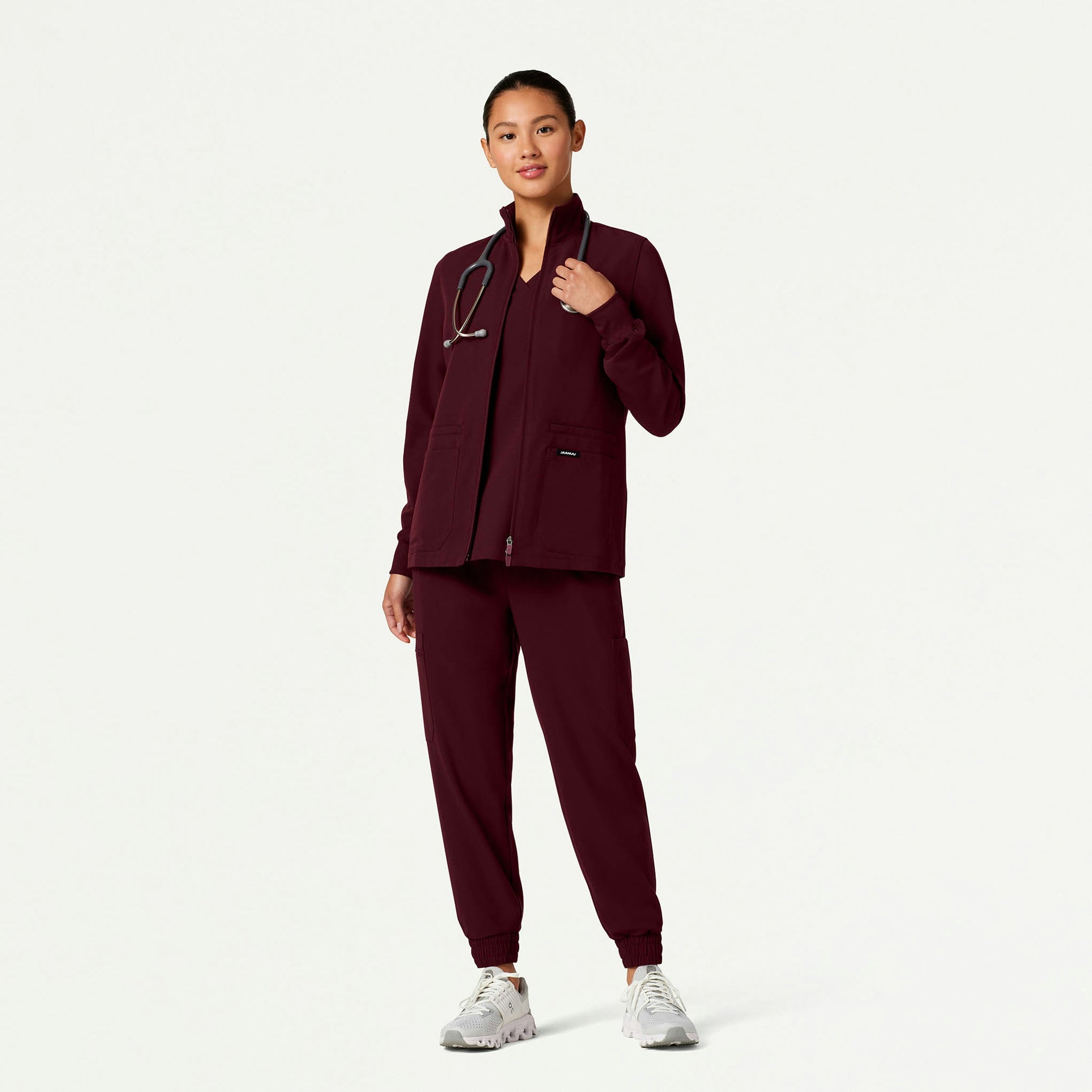 The Lawren Jacket Scrub Set - Burgundy