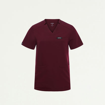 Helia Notched V-Neck Scrub Top - Burgundy - WOMEN'S TOPS - Jaanuu