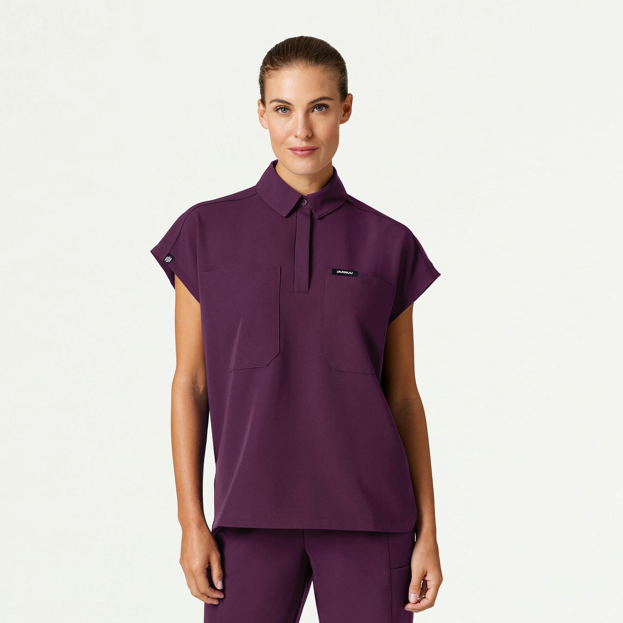 Acta Oversized 2-Pocket Scrub Top - Dark Amethyst - WOMEN'S TOPS - Jaanuu