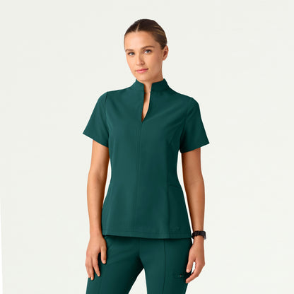 Aria Fit & Flare Mock-Neck Scrub Top - Midnight Green - WOMEN'S TOPS - Jaanuu