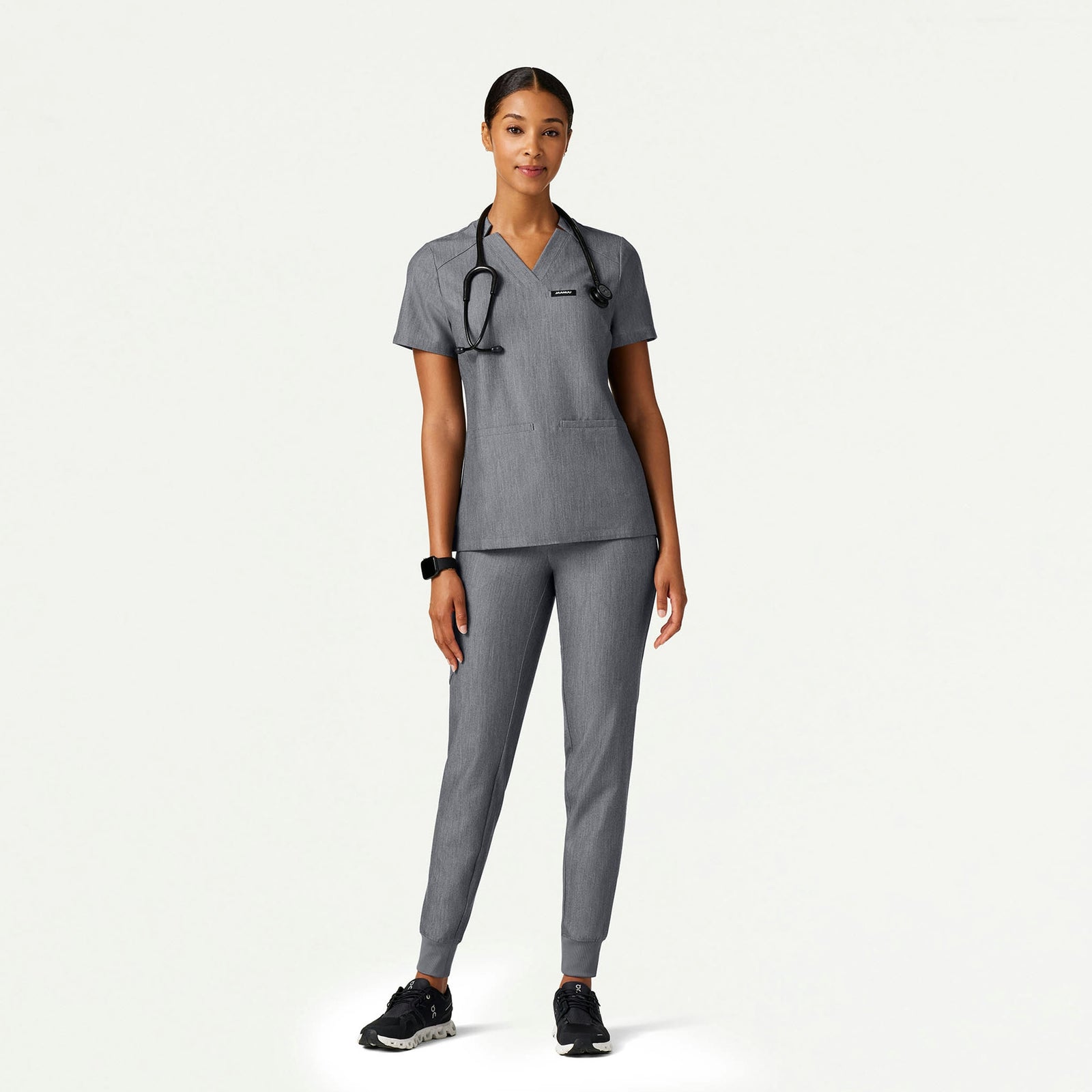 Helia Slim Notched V-Neck Scrub Top - Heather Gray JAANUU Helia Slim Notched V-Neck Scrub Top - Heather Gray JAANUU