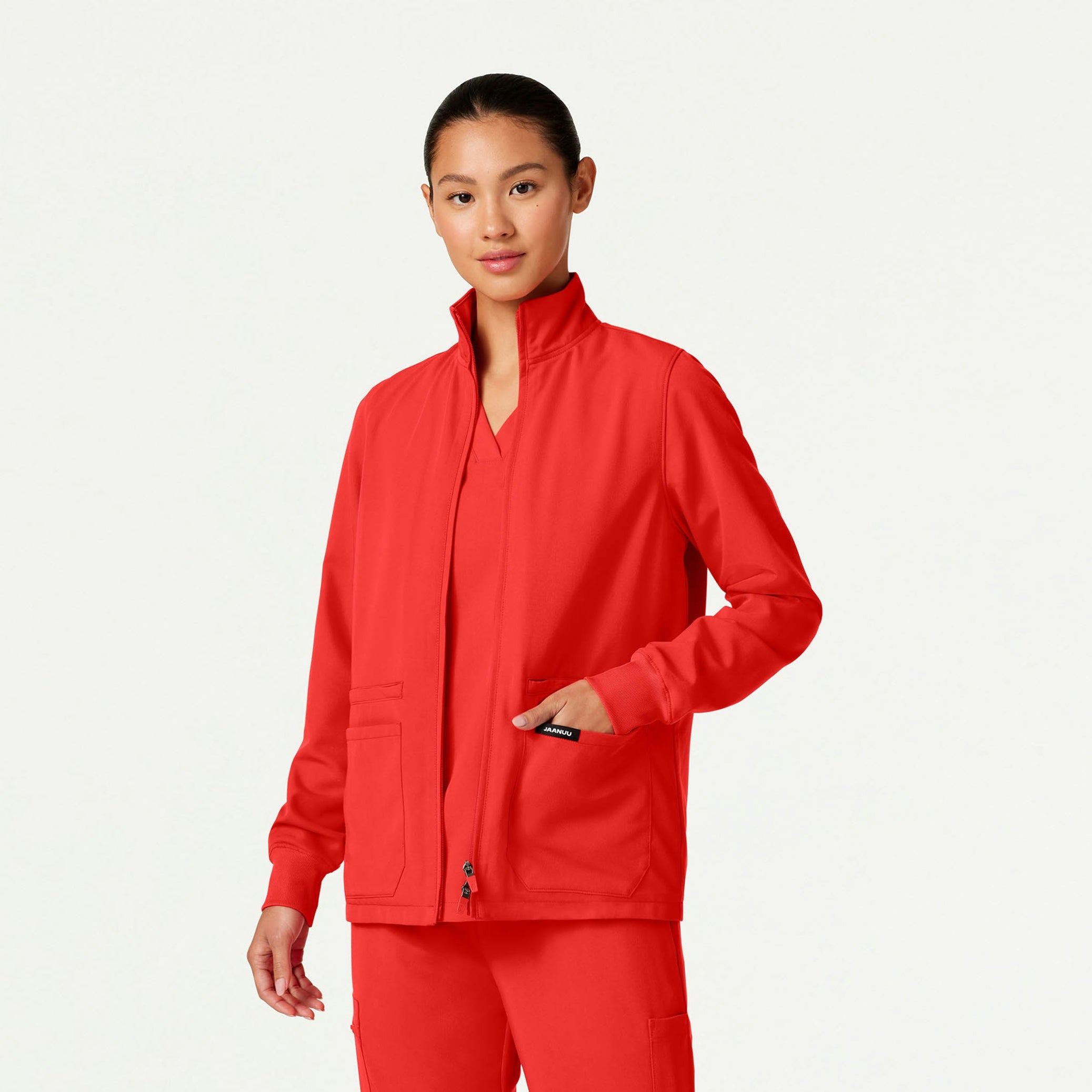 Ceri Essential 6-Pocket Scrub Jacket - Solar Red - WOMEN'S JACKETS - Jaanuu