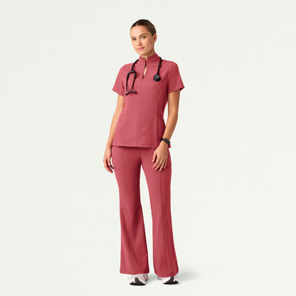 Aria Fit & Flare Mock-Neck Scrub Top - Mulberry - WOMEN'S TOPS - Jaanuu
