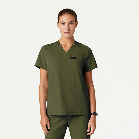 Helia Notched V-Neck Scrub Top - Olive - WOMEN'S TOPS - Jaanuu