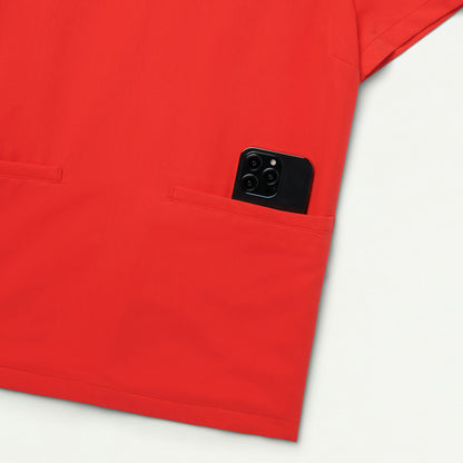 Helia Notched V-Neck Scrub Top - Solar Red - WOMEN'S TOPS - Jaanuu