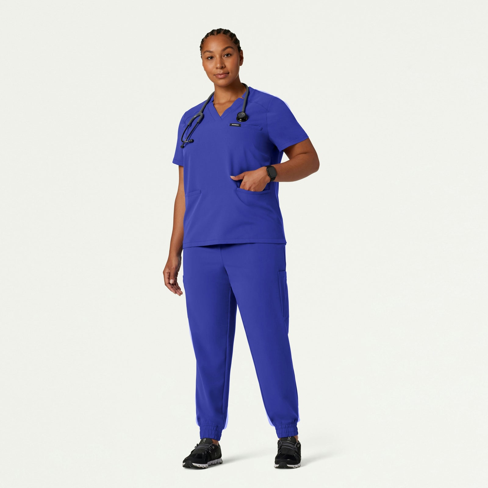 Helia Notched V-Neck Scrub Top - Moon Blue - WOMEN'S TOPS - Jaanuu