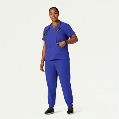 Helia Notched V-Neck Scrub Top - Moon Blue - WOMEN'S TOPS - Jaanuu