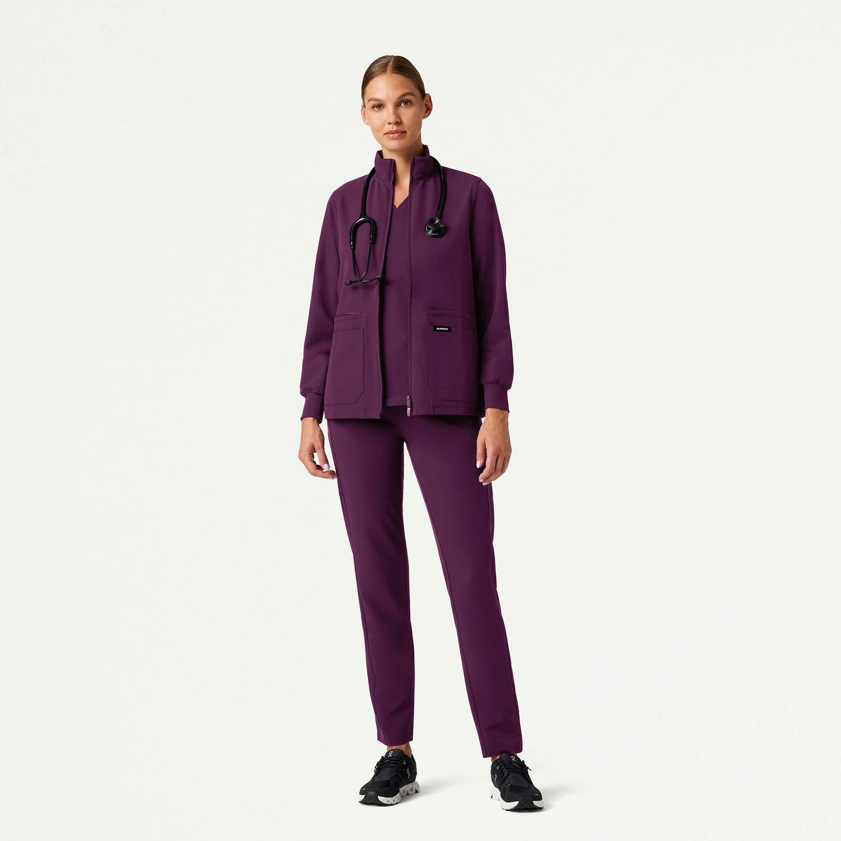 Ceri Essential 6-Pocket Scrub Jacket - Dark Amethyst - WOMEN'S JACKETS - Jaanuu