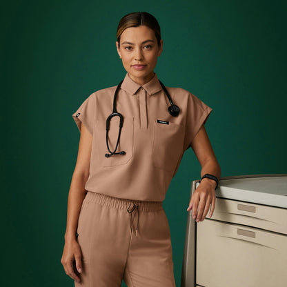 Acta Oversized 2-Pocket Scrub Top - Clay - WOMEN'S TOPS - Jaanuu