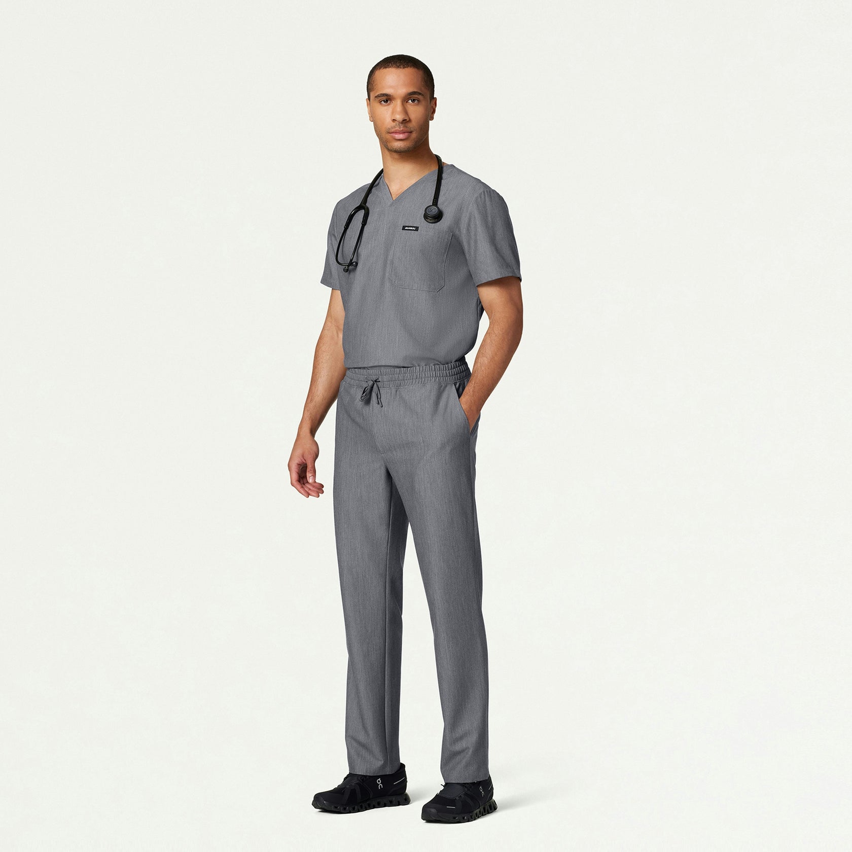Holmes Everyday 1-Pocket Scrub Top - Heather Gray - MEN'S TOPS - Jaanuu
