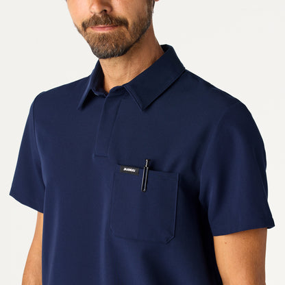 Calderon Polo Scrub Top - Midnight Navy on-body detail