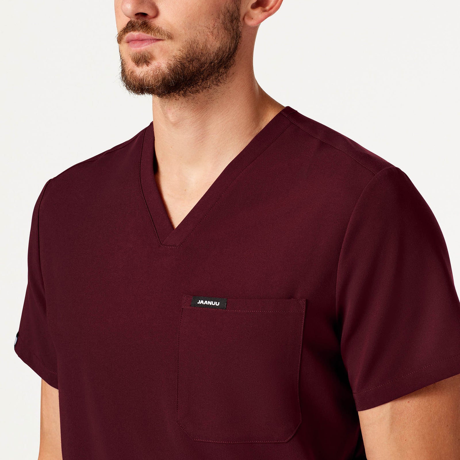 Holmes Everyday 1-Pocket Scrub Top - Burgundy on-body detail