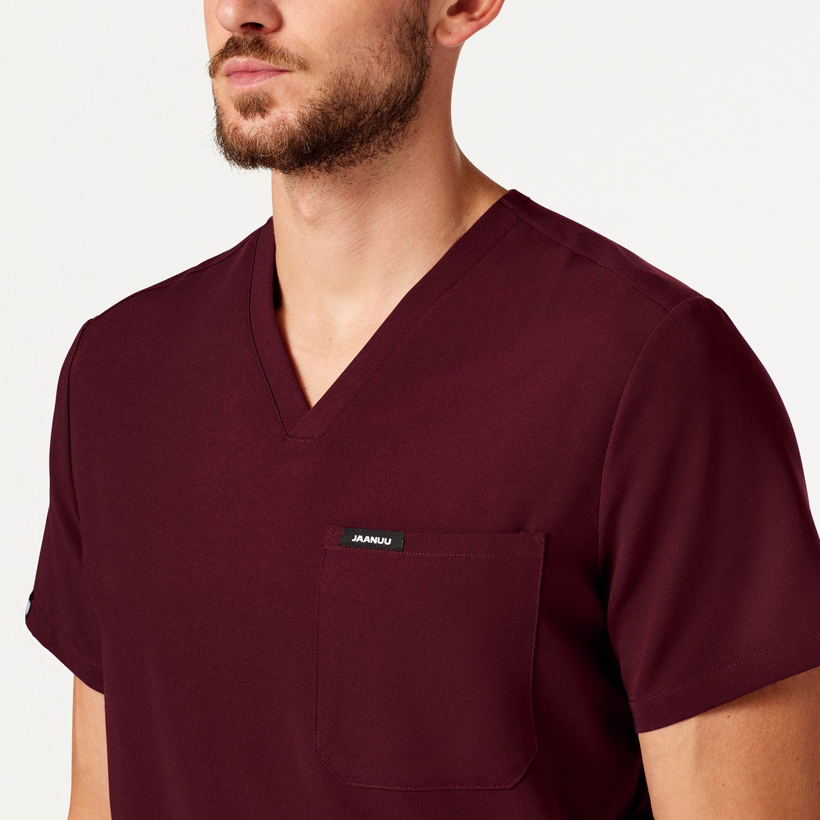 Holmes Everyday 1-Pocket Scrub Top - Burgundy on-body detail