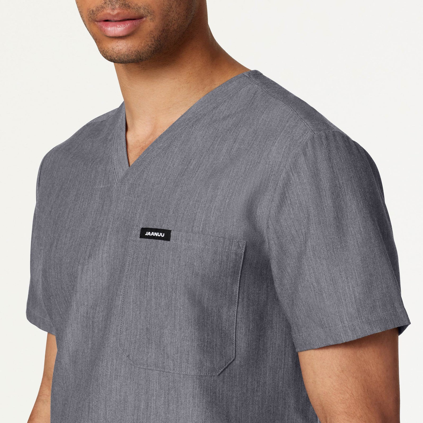 Holmes Everyday 1-Pocket Scrub Top - Heather Gray on-body detail