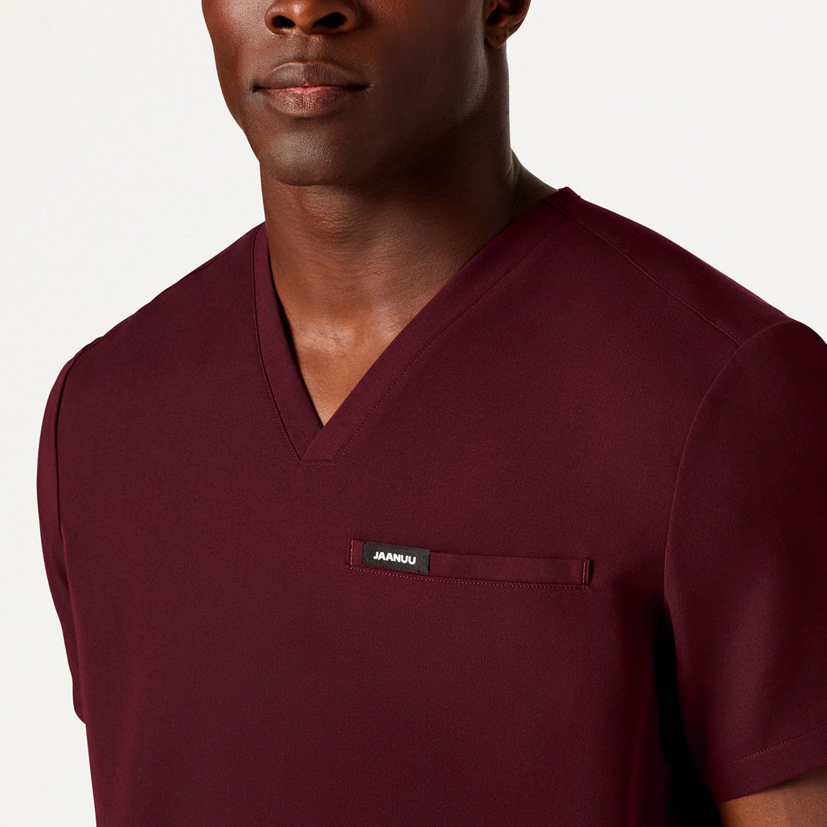 Platt 3-Pocket Scrub Top - Burgundy on-body detail