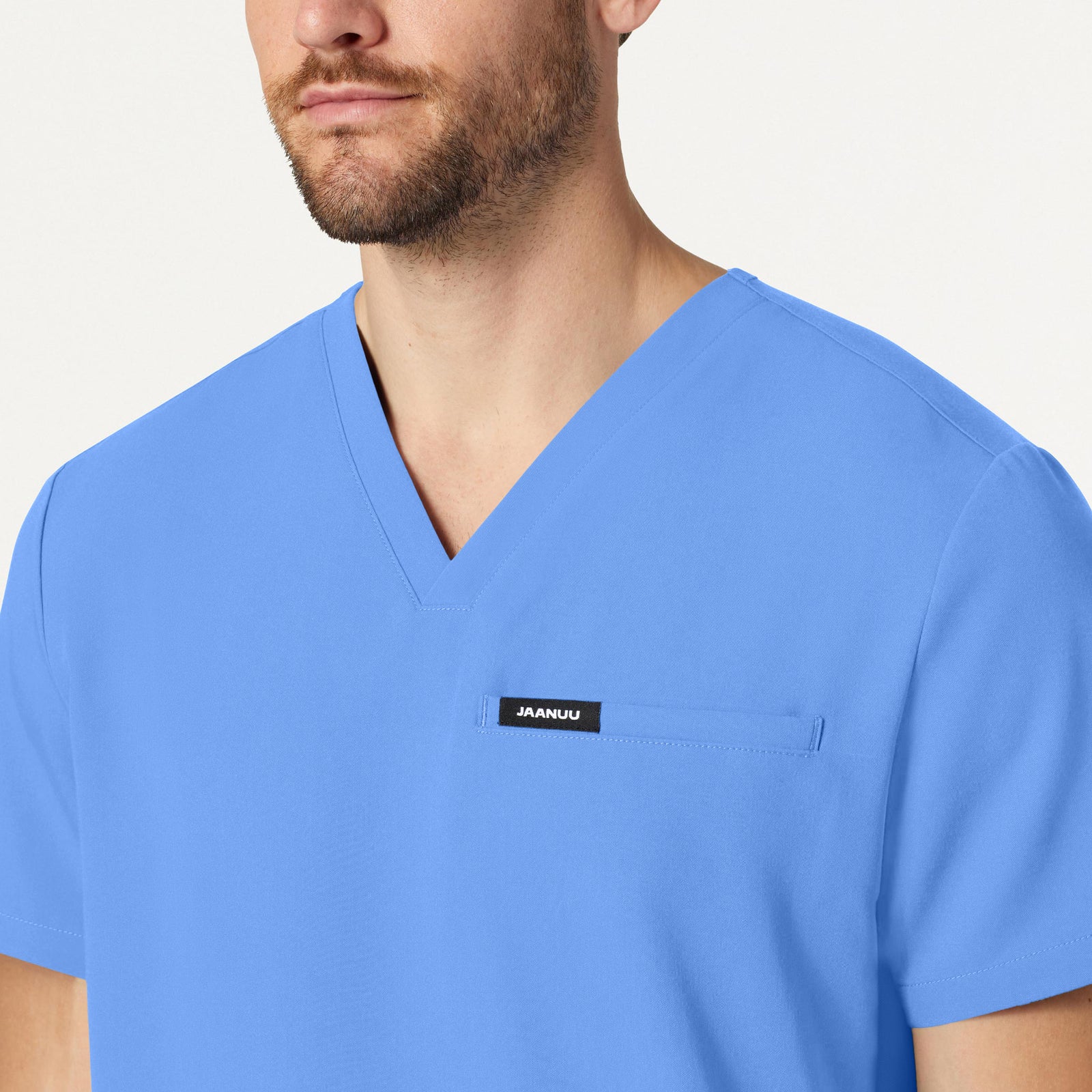 Platt 3-Pocket Scrub Top - Ceil Blue on-body detail